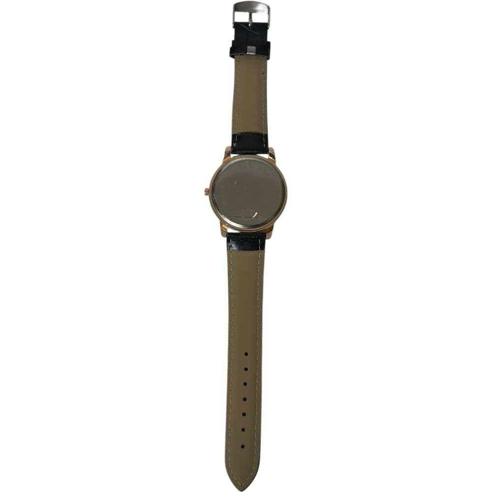 Mreurio Black Leather Men's Rose Gold Quartz Watch‎ With Second Hand